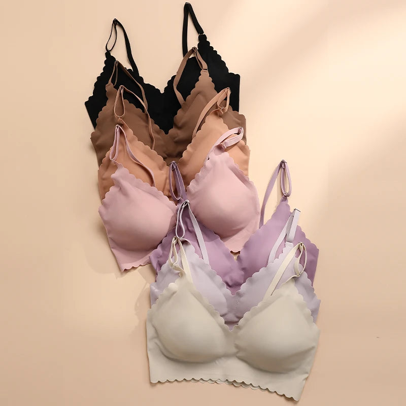 Seamless Wire-Free Padded Bra – 9 Colors, Wavy Edge, Invisible Yoga Wear