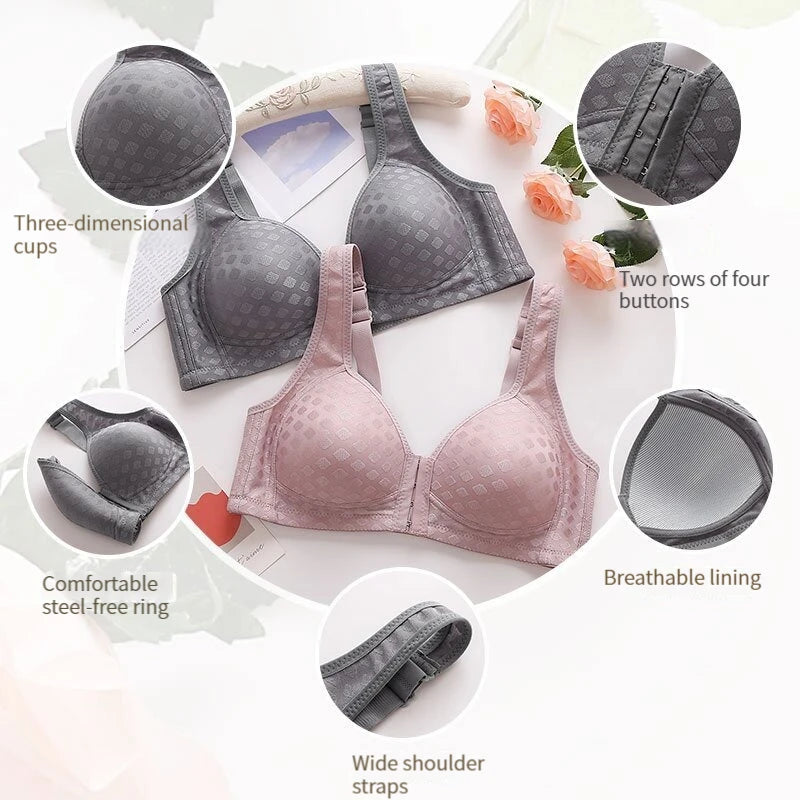 New Front Button Sexy Bra, Anti-Sagging, Gathered, No Steel Ring, Large Size, Thin Section, Ladies Underwear.