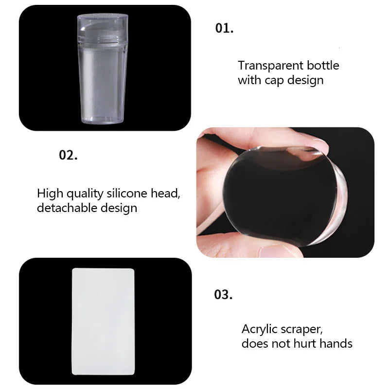 Nail Art Stamper Kit – Silicone Jelly Stamp & Scraper for DIY Designs