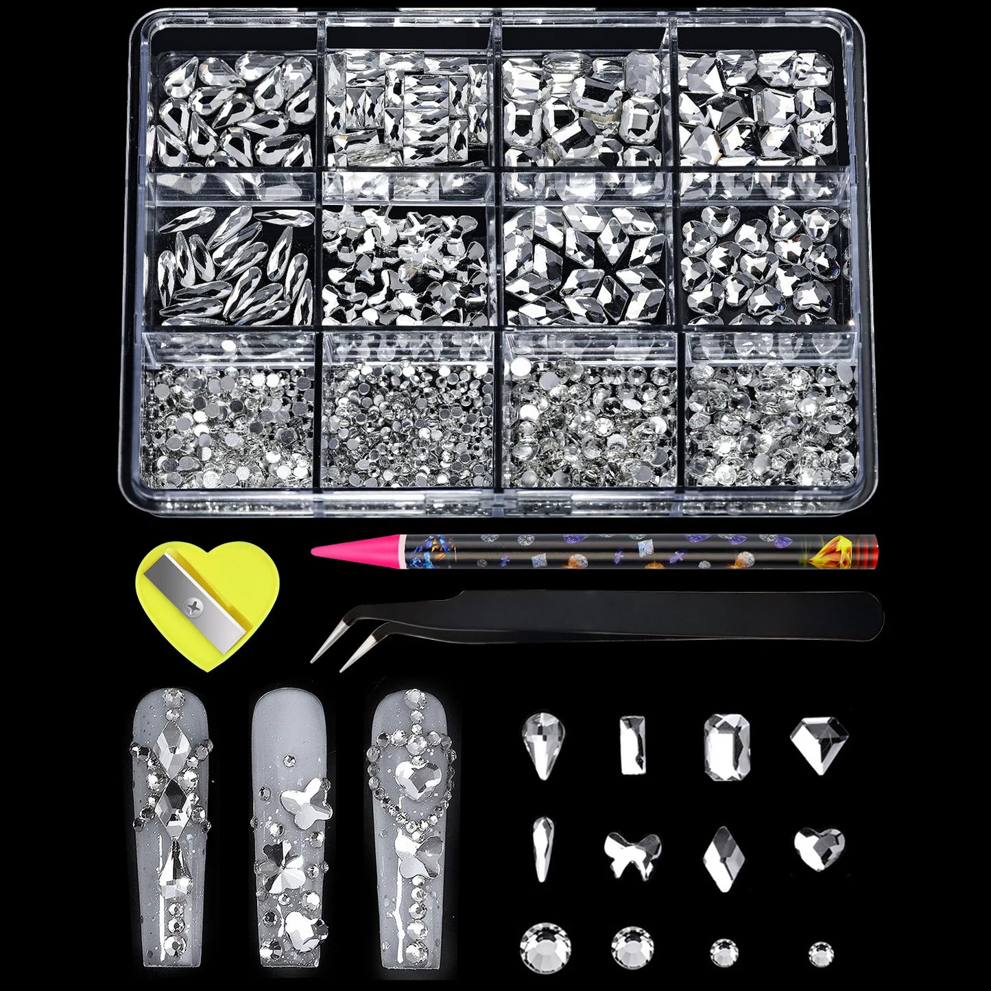 12-Grids Mixed Shaped Glass Crystal Rhinestones – Luxe Nail Art Decoration Kit
