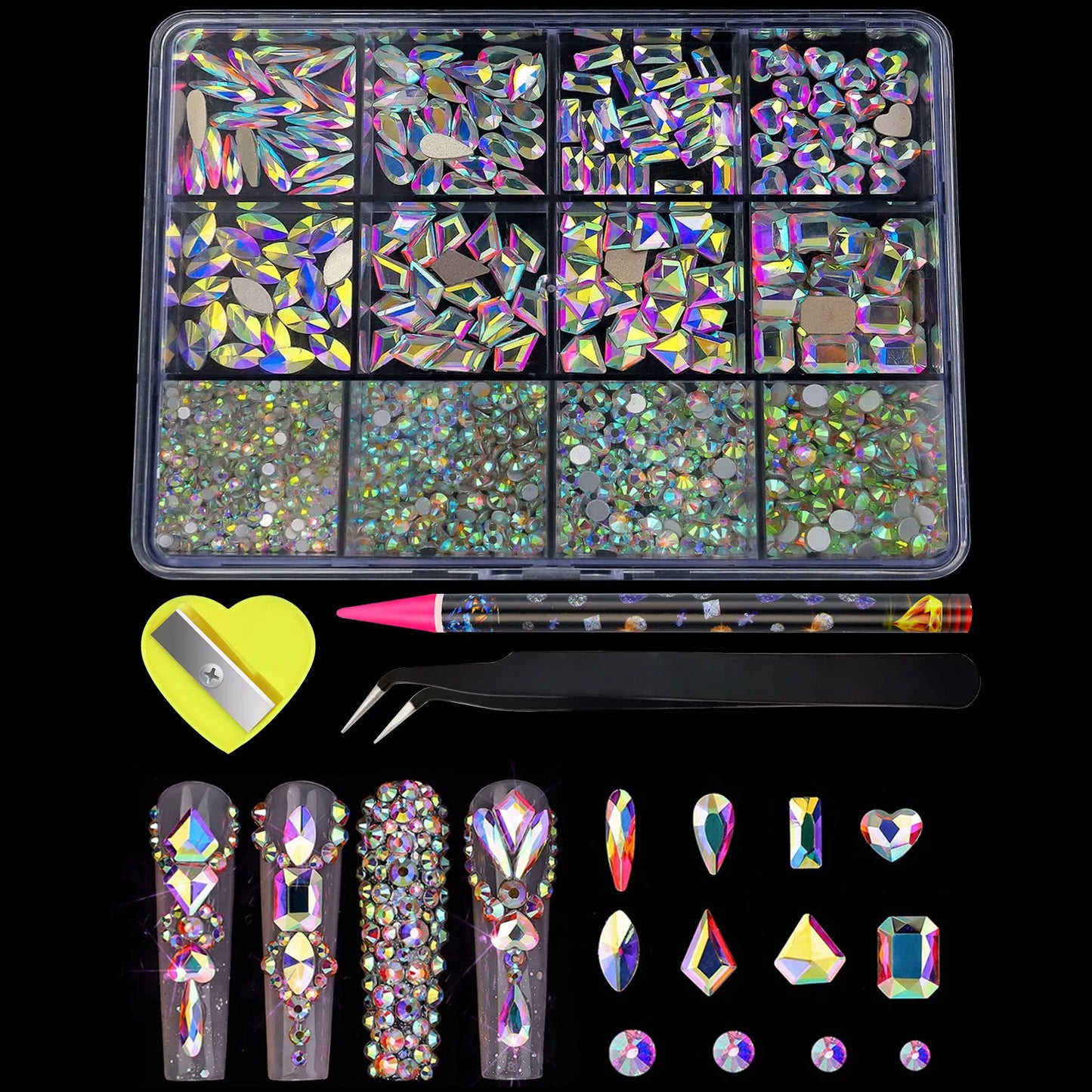 12-Grids Mixed Shaped Glass Crystal Rhinestones – Luxe Nail Art Decoration Kit