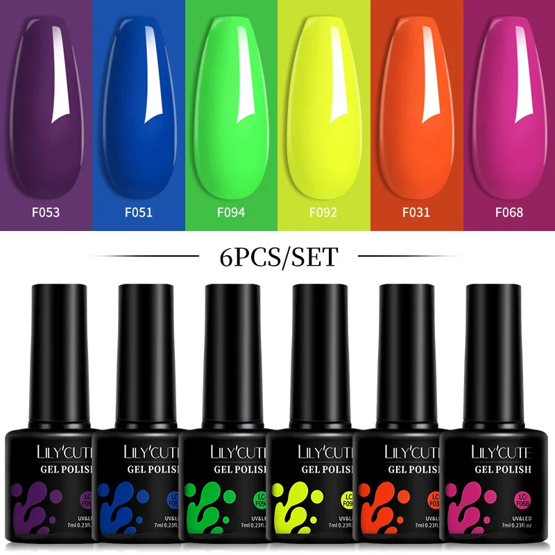 6pcs Bright Pink Gel Nail Polish Set – 7ml, UV/LED Soak Off