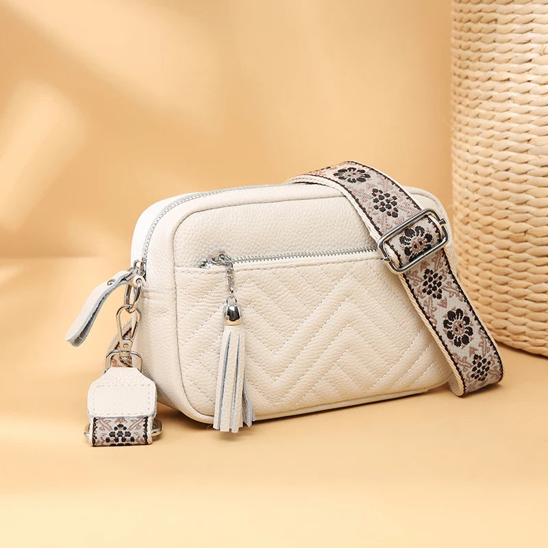 Luxury Designer Genuine Leather Women’s Small Handbag, Tassels, Cowhide Crossbody, Shoulder Bag