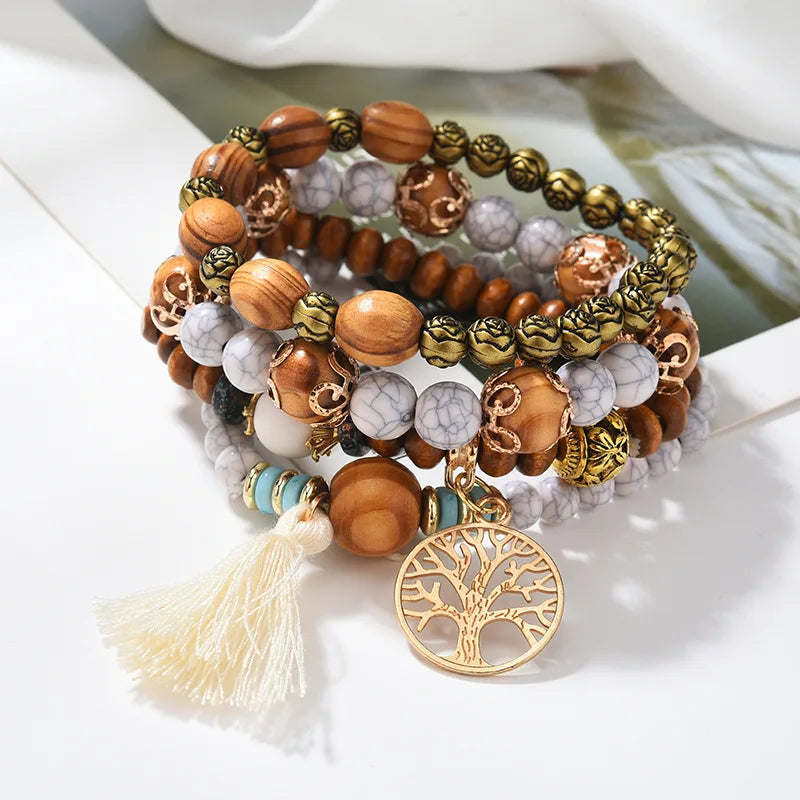 4pcs Bohemian Tree of Life Bracelet Set