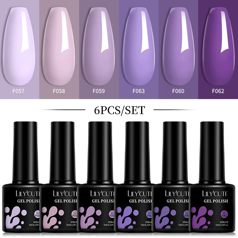 6pcs Bright Pink Gel Nail Polish Set – 7ml, UV/LED Soak Off