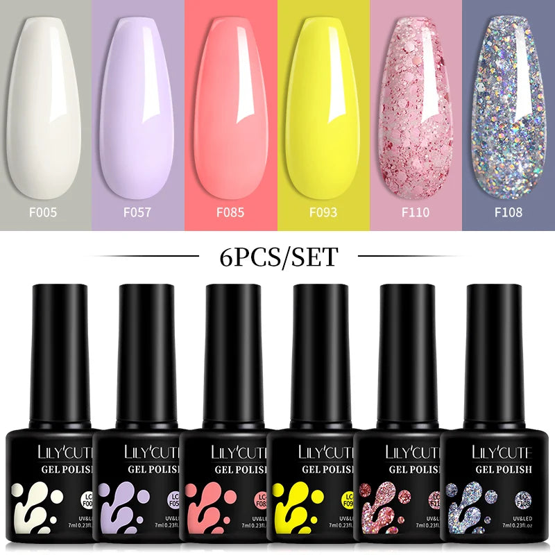6pcs Bright Pink Gel Nail Polish Set – 7ml, UV/LED Soak Off