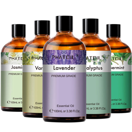 PHATOIL 100ml Aroma Oils – Eucalyptus, Lavender, Vanilla, Jasmine, Lemon, Bergamot for Diffuser & Candle Making