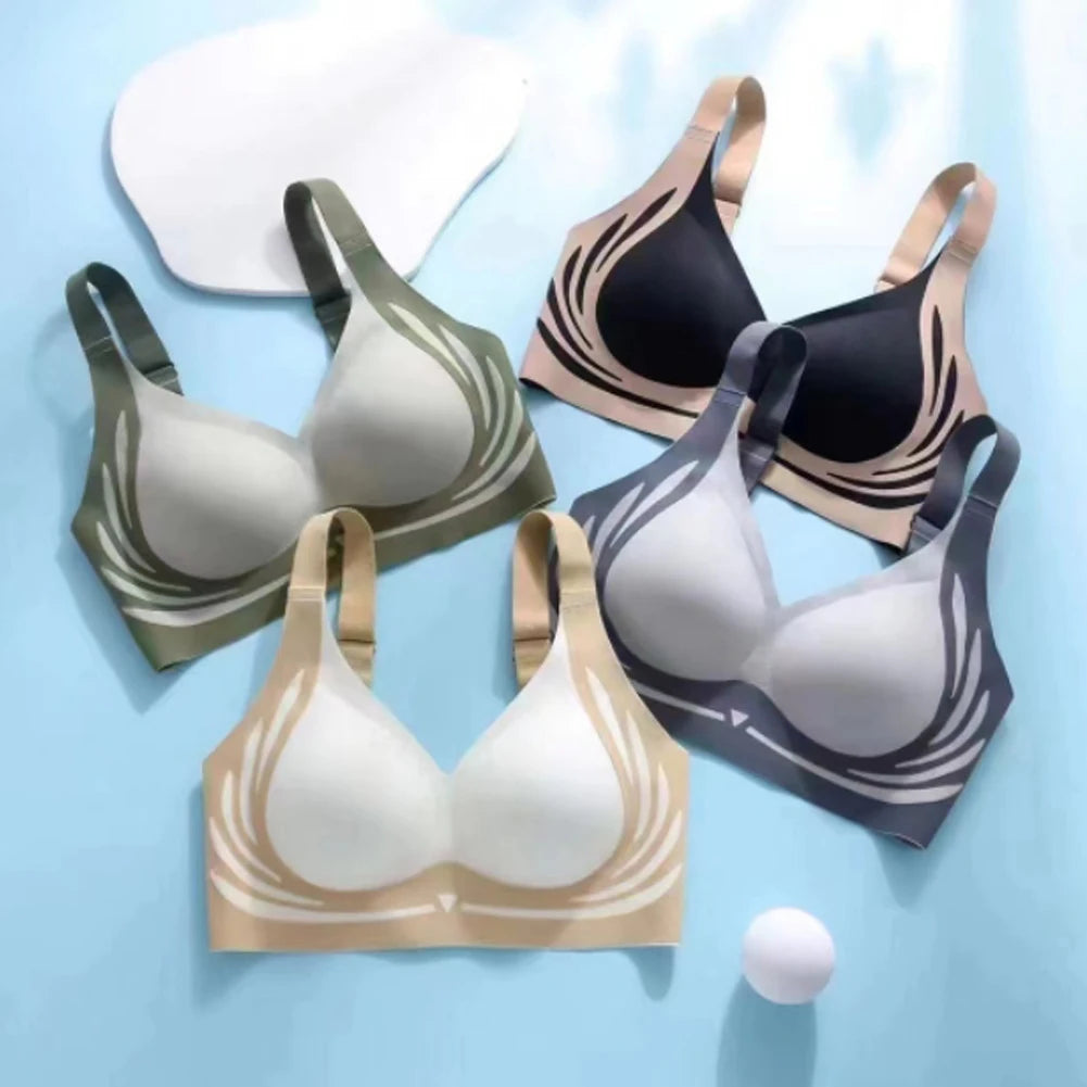Seamless V-neck No Steel Ring Bra, Small Chest Gathered, Adjustable, Comfortable & Breathable.