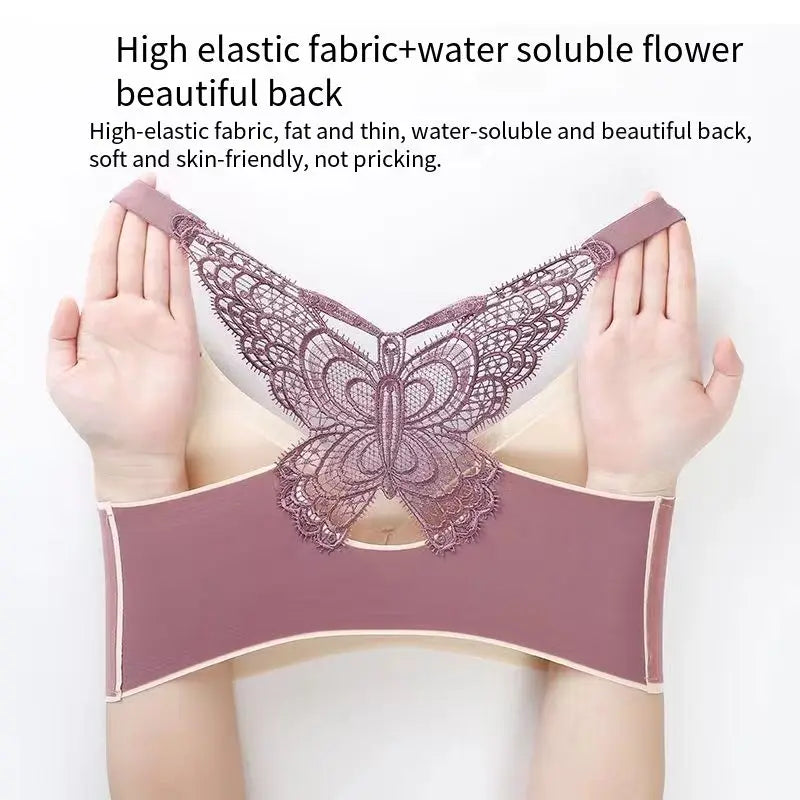 Sexy butterfly back seamless sports bra, no steel ring, shockproof, comfortable, gathering, large size.