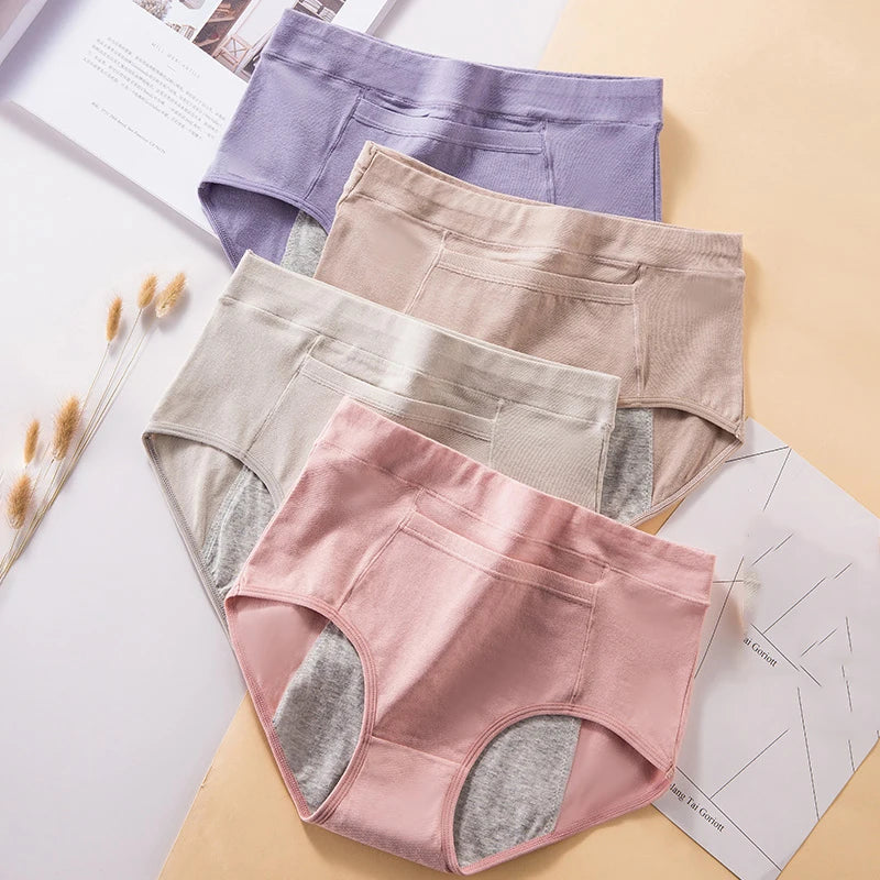 4Pcs Women's Leak-Proof Menstrual Panties – High-Waist Cotton Period Briefs