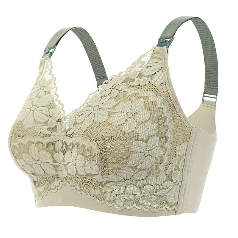 Plus Size Lace Trim Nursing Bra – Wire-Free, Soft & Comfortable for Maternity!