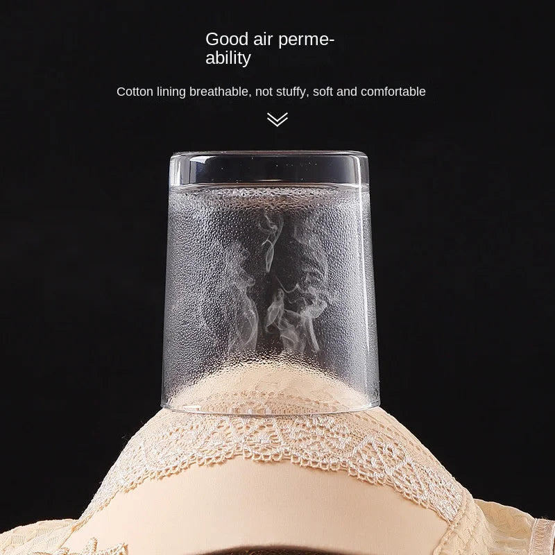 Fixed Shoulder Strap Push-Up Bra, Thin Mold Cup, Four Row Buckle, No Underwire, Comfort Lift for Big Boobs.