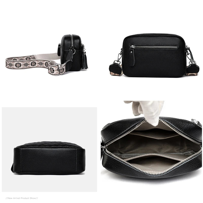 Luxury Designer Genuine Leather Women’s Small Handbag, Tassels, Cowhide Crossbody, Shoulder Bag
