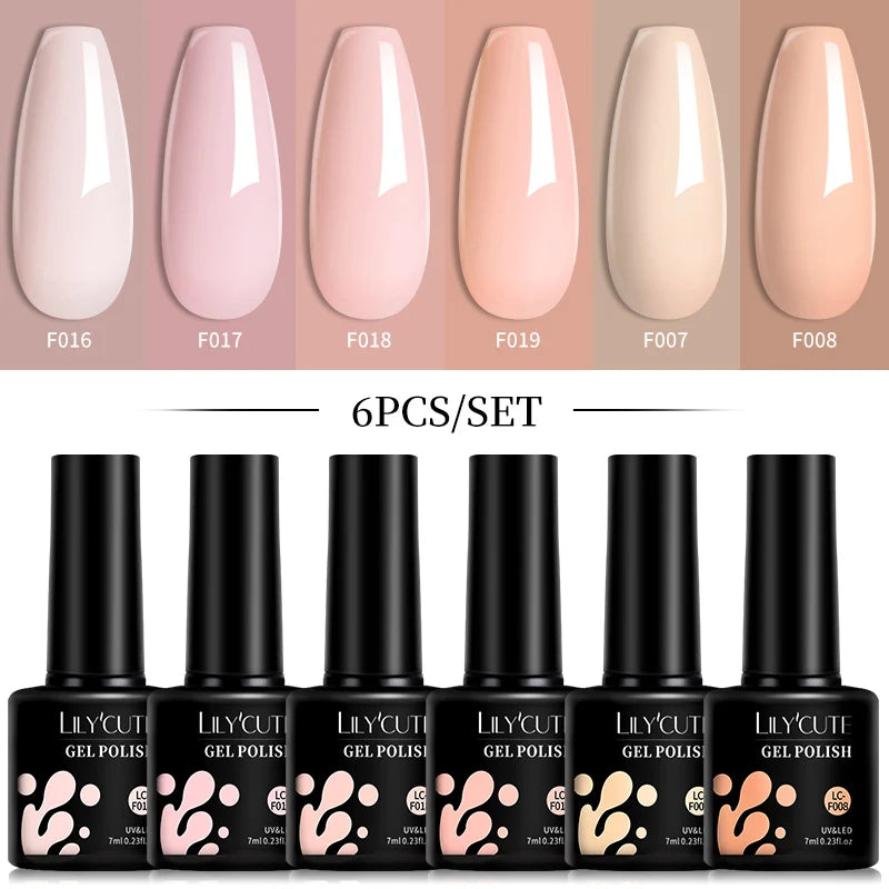 6pcs Bright Pink Gel Nail Polish Set – 7ml, UV/LED Soak Off