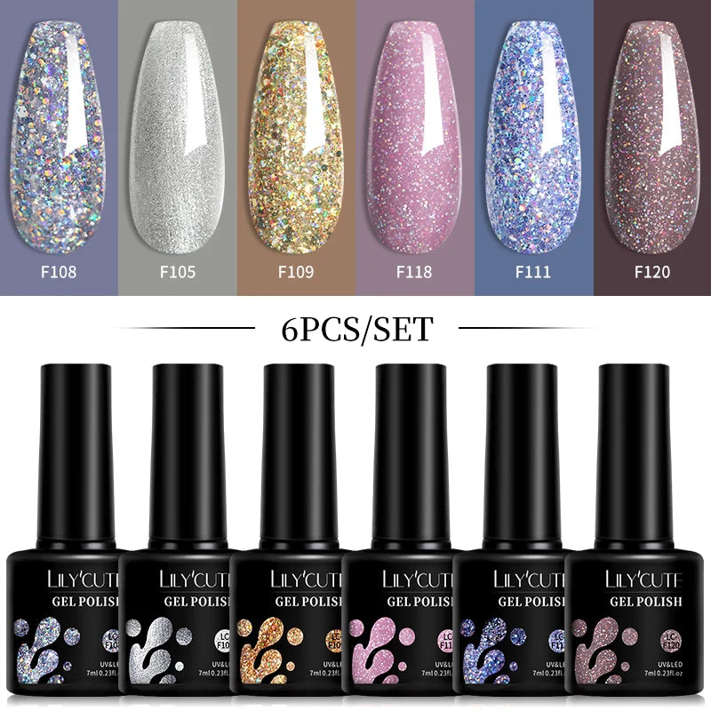 6pcs Bright Pink Gel Nail Polish Set – 7ml, UV/LED Soak Off