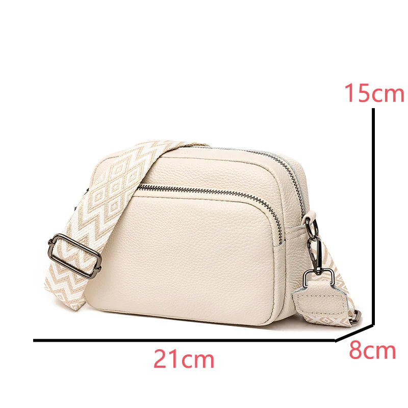 Luxury Solid Color Genuine Leather Messenger Bag, Soft Cowhide Shoulder Crossbody Bag for Women