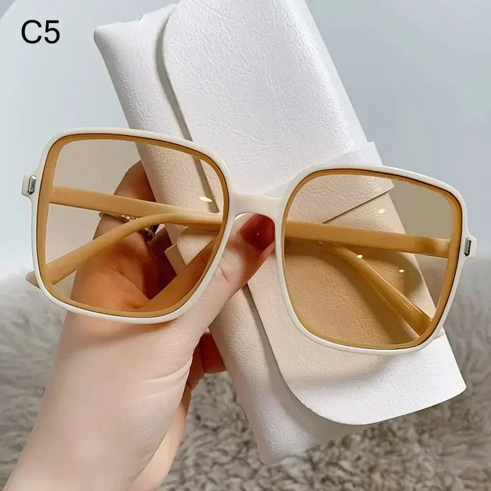 Retro Oversized Square Sunglasses – Vintage Gradient, Clear Lens, Chic Summer Style