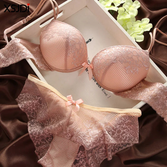 Women's Sexy Lace Bra Set – Thin Deep V, Push-Up, Embroidered Vintage Lenceria Mujer.