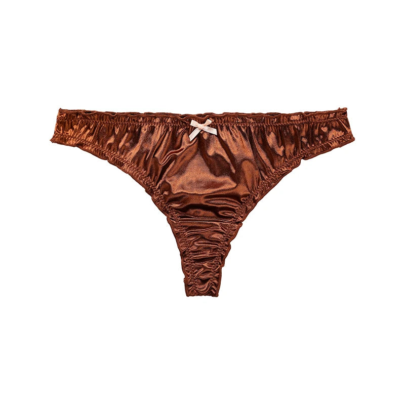 Ladies Frill Trim Satin Ice Silk Seamless No-Show Briefs