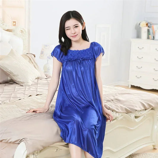 Sexy Plus Size Ice Silk Satin Nightgown – Smooth, Stylish & Comfy!