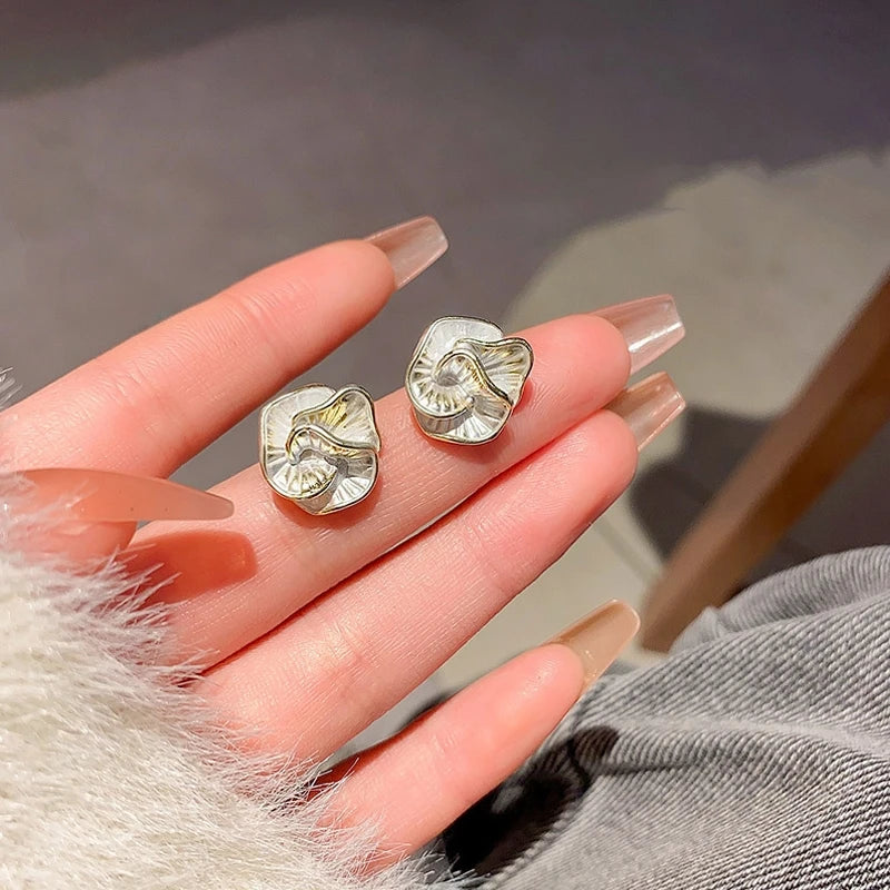 LATS Black Enamel Flower Stud Earrings – Multi-Layered Floral Design