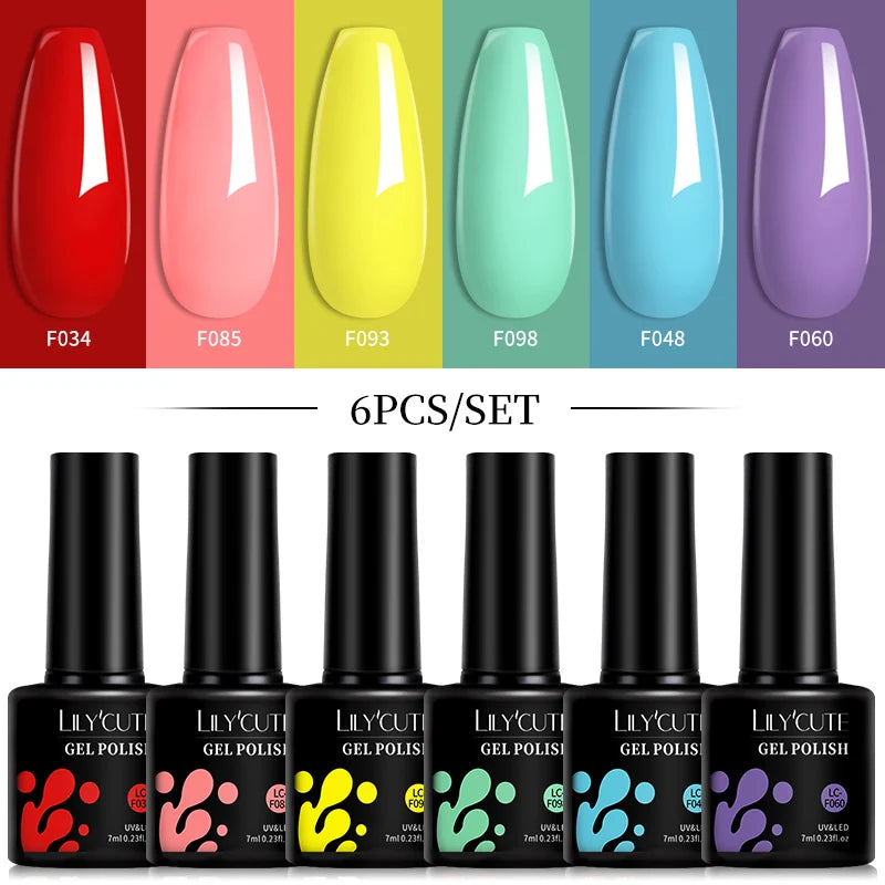 6pcs Bright Pink Gel Nail Polish Set – 7ml, UV/LED Soak Off