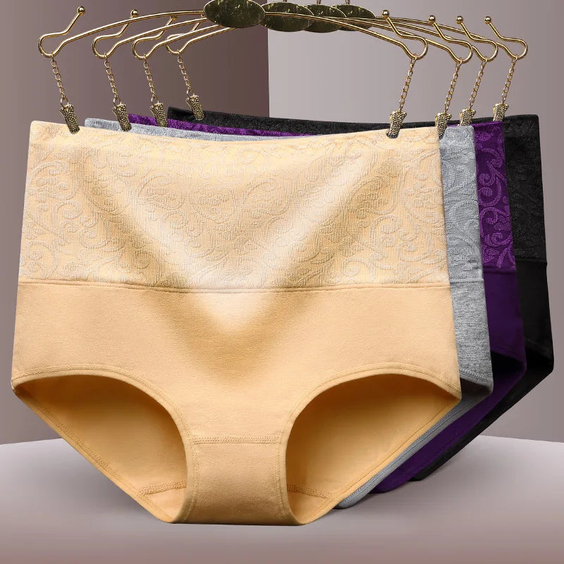 3Pcs Plus Size High-Waist Cotton Briefs – Breathable, Comfortable Women's Panties