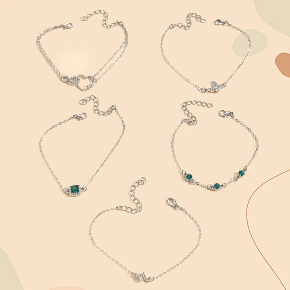 5-Piece Jade & Sparkling Bracelet Set