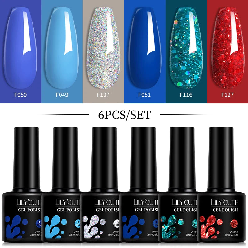 6pcs Bright Pink Gel Nail Polish Set – 7ml, UV/LED Soak Off