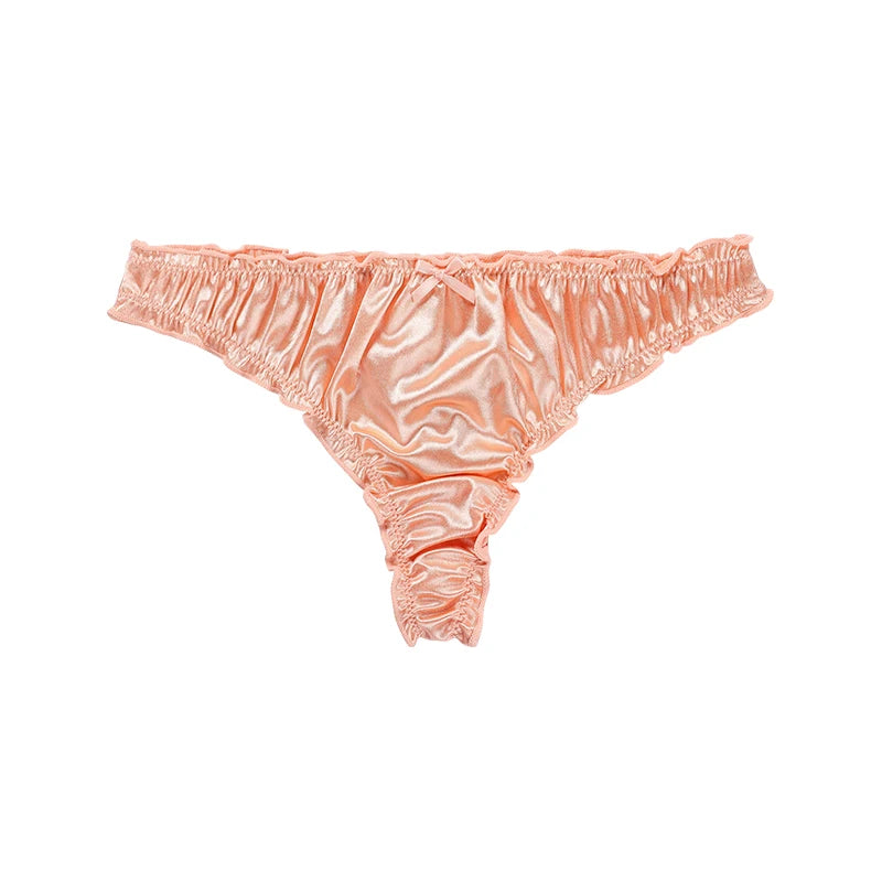 Ladies Frill Trim Satin Ice Silk Seamless No-Show Briefs