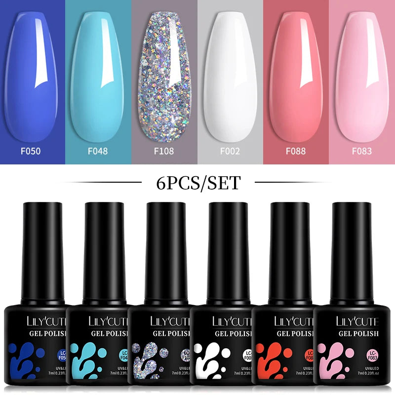 6pcs Bright Pink Gel Nail Polish Set – 7ml, UV/LED Soak Off