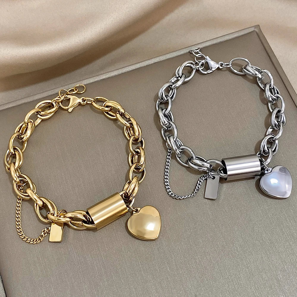 Heart Lock Charm Bracelet