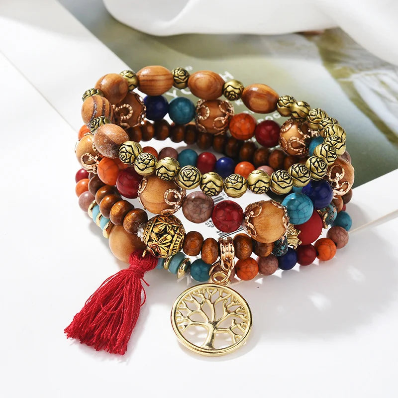 4pcs Bohemian Tree of Life Bracelet Set