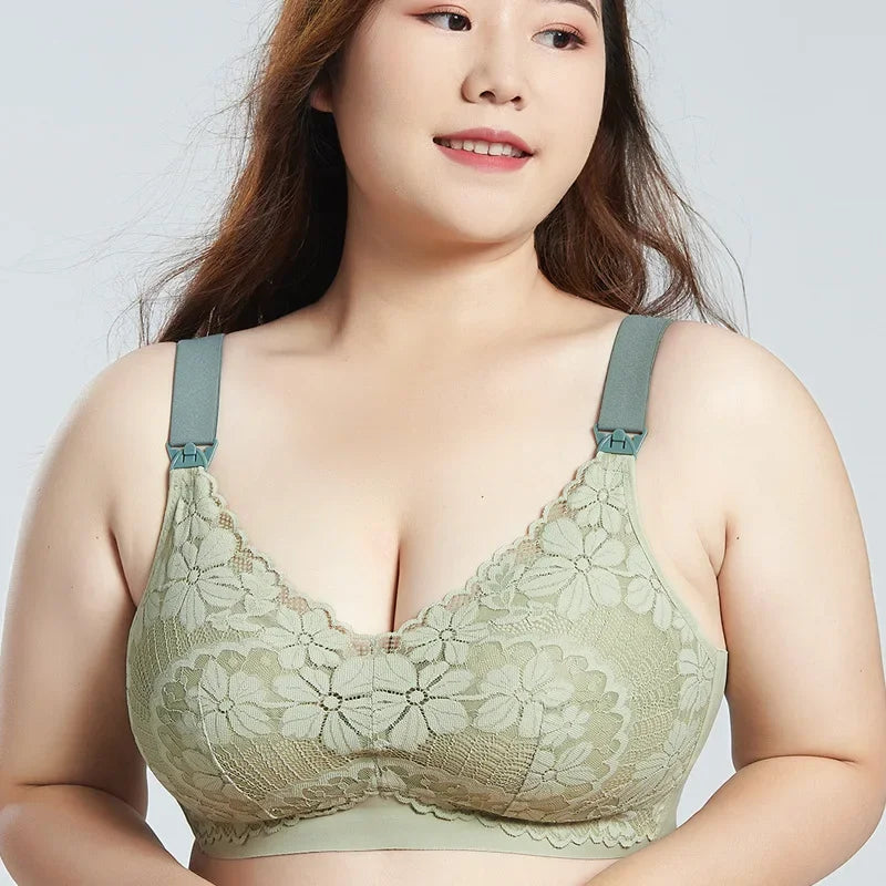 Plus Size Lace Trim Nursing Bra – Wire-Free, Soft & Comfortable for Maternity!