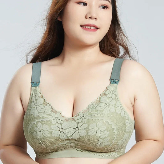 Plus Size Lace Trim Nursing Bra – Wire-Free, Soft & Comfortable for Maternity!