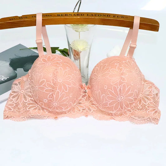 Lace Push-Up Bra for Women, Big Cup 1/2 Sexy Floral Underwire, Half Cup 36-42C Black Brassiere.