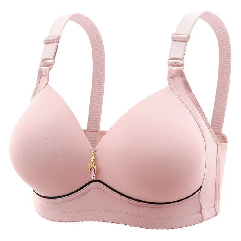 Mom brassiere, breathable, gathered, non-magnetic, thin cup, steel ring-free, glossy, for obese women.