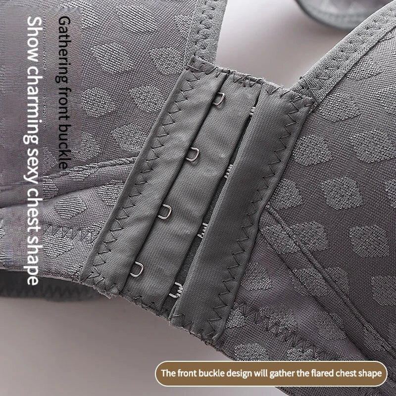 New Front Button Sexy Bra, Anti-Sagging, Gathered, No Steel Ring, Large Size, Thin Section, Ladies Underwear.