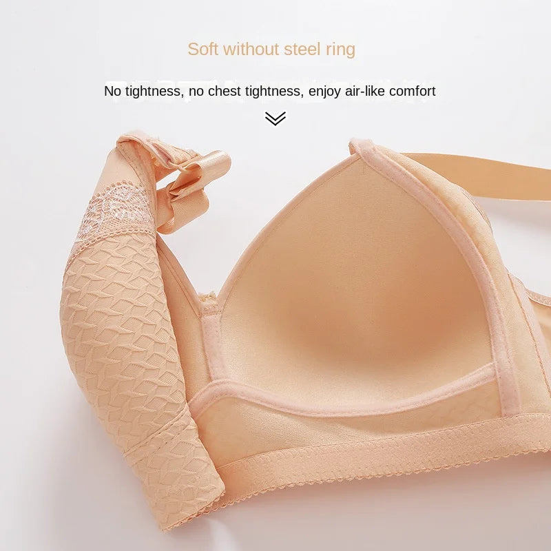 Fixed Shoulder Strap Push-Up Bra, Thin Mold Cup, Four Row Buckle, No Underwire, Comfort Lift for Big Boobs.