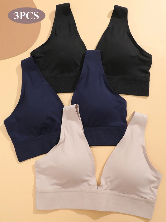 3PCS Deep V Bra Set– Seamless, Push-Up, Wireless & Backless for Sexy Comfort!