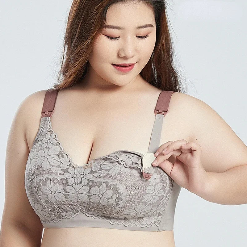 Plus Size Lace Trim Nursing Bra – Wire-Free, Soft & Comfortable for Maternity!