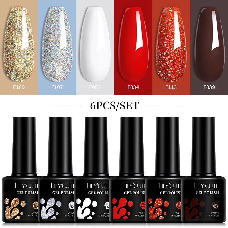 6pcs Bright Pink Gel Nail Polish Set – 7ml, UV/LED Soak Off