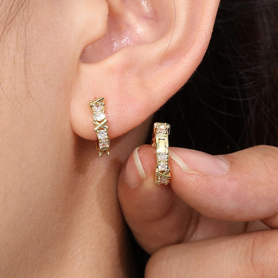 Korean Zircon Metal Hoop Earrings