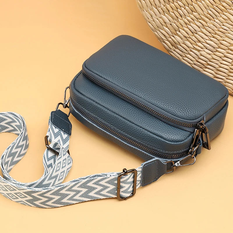 Luxury Solid Color Genuine Leather Messenger Bag, Soft Cowhide Shoulder Crossbody Bag for Women