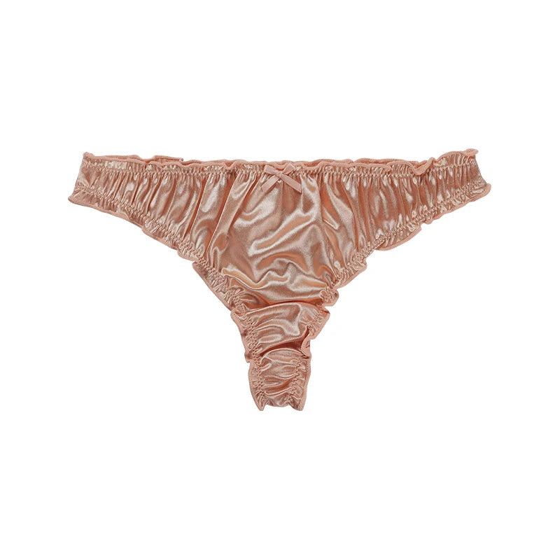 Ladies Frill Trim Satin Ice Silk Seamless No-Show Briefs