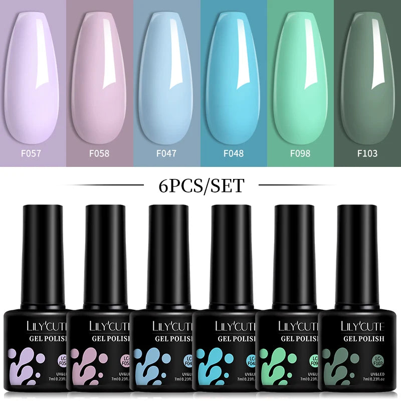 6pcs Bright Pink Gel Nail Polish Set – 7ml, UV/LED Soak Off