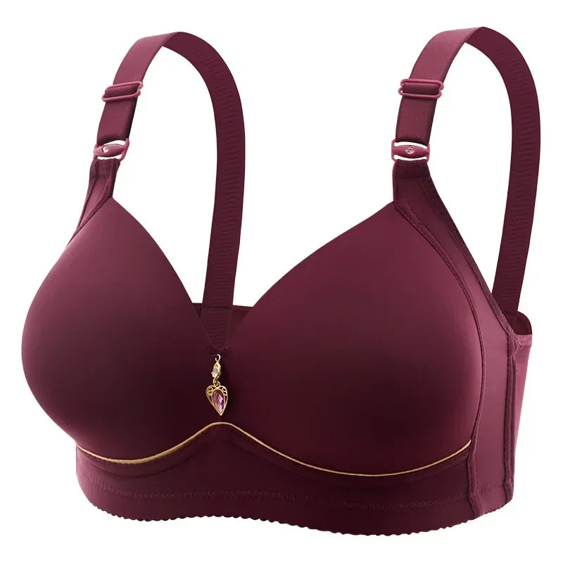 Mom brassiere, breathable, gathered, non-magnetic, thin cup, steel ring-free, glossy, for obese women.