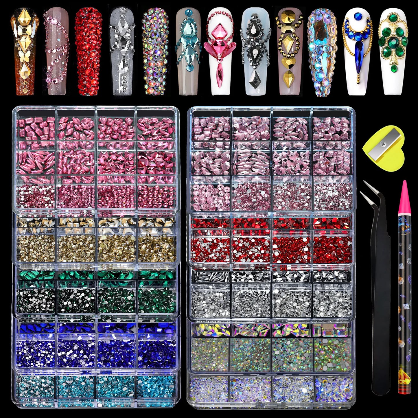 12-Grids Mixed Shaped Glass Crystal Rhinestones – Luxe Nail Art Decoration Kit
