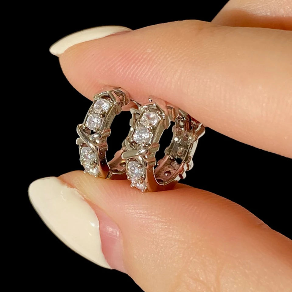Korean Zircon Metal Hoop Earrings
