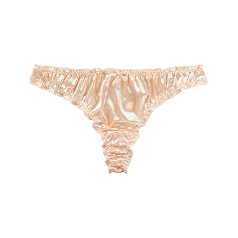 Ladies Frill Trim Satin Ice Silk Seamless No-Show Briefs